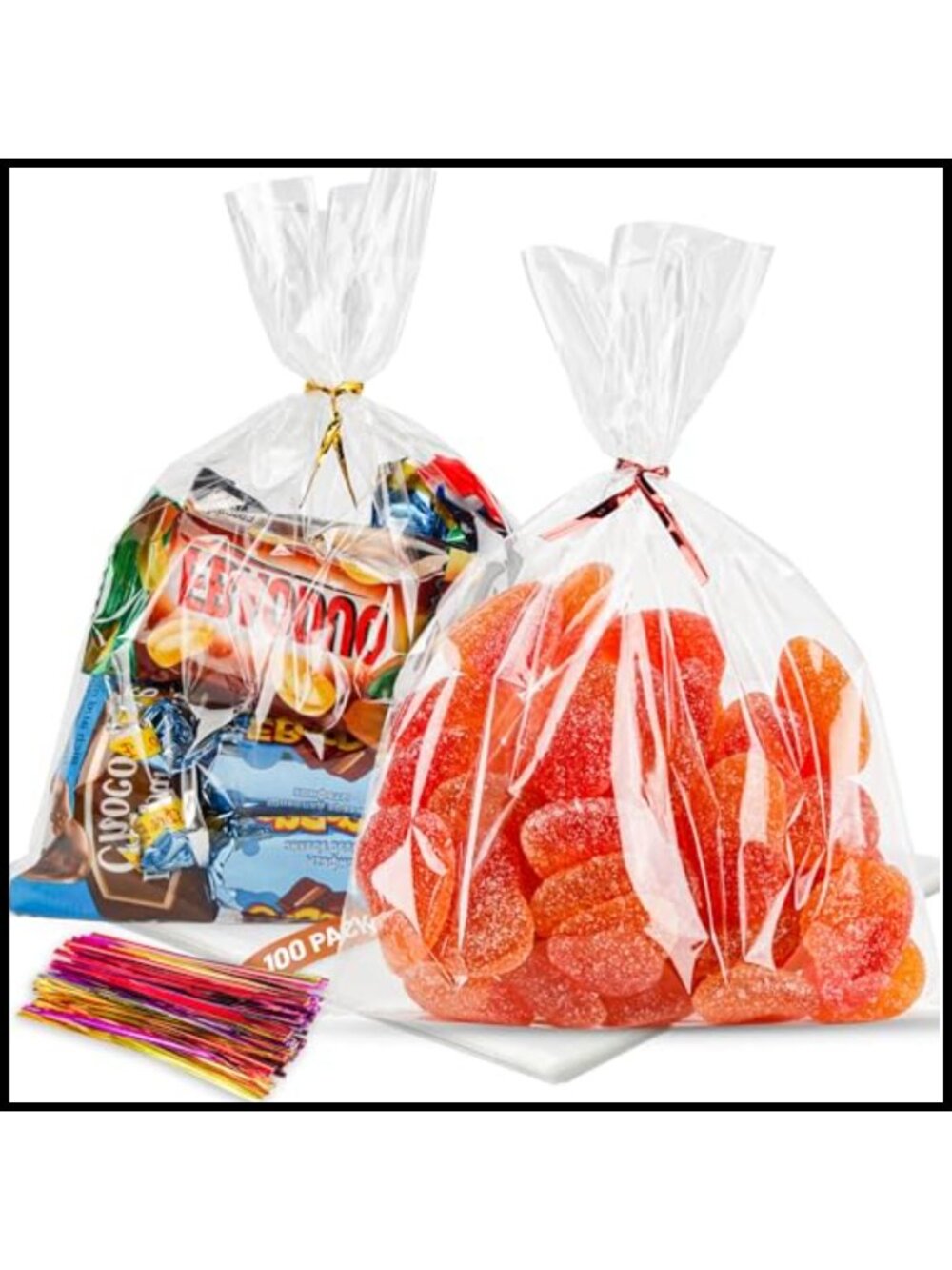 100 Pack Clear Cellophane Treat Bags 5x7 with Twist Ties Party Favor
